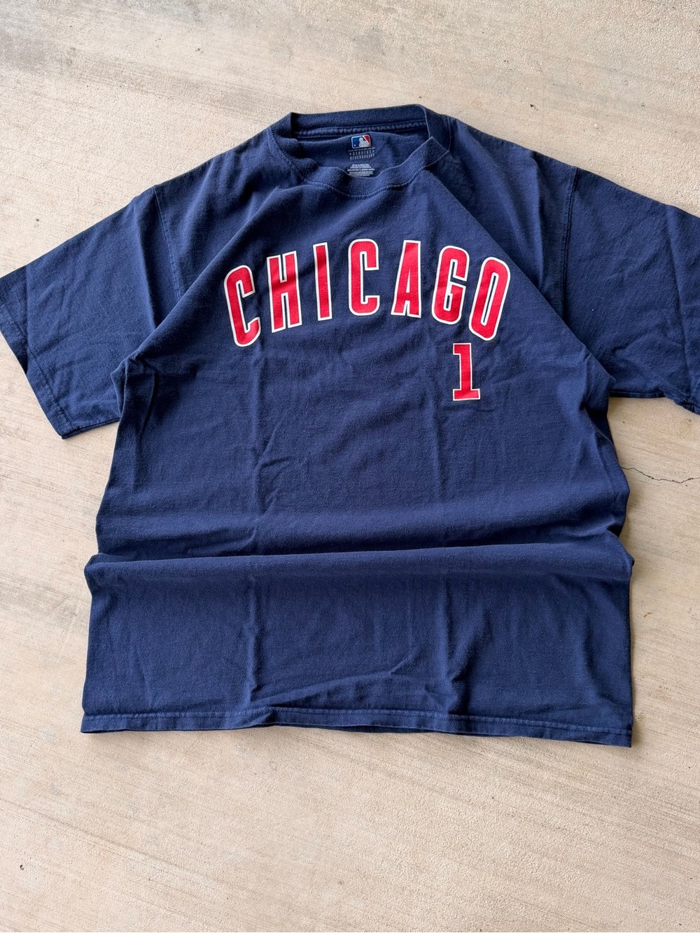 Y2K Genuine Merchandise Navy Blue Tee with Red Chicago Cubs Fukudome shirt